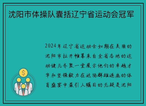 沈阳市体操队囊括辽宁省运动会冠军