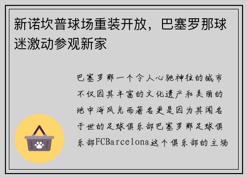 新诺坎普球场重装开放，巴塞罗那球迷激动参观新家